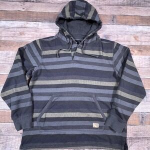 Ocean Current Mens XL Striped Henley Hoodie Charcoal Navy Blue Green Pullover